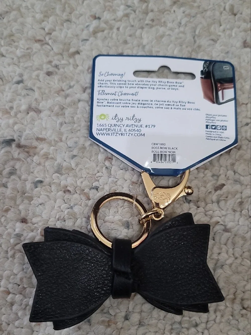 Itzy Ritzy Black Bow Keychain with Gold Hardware